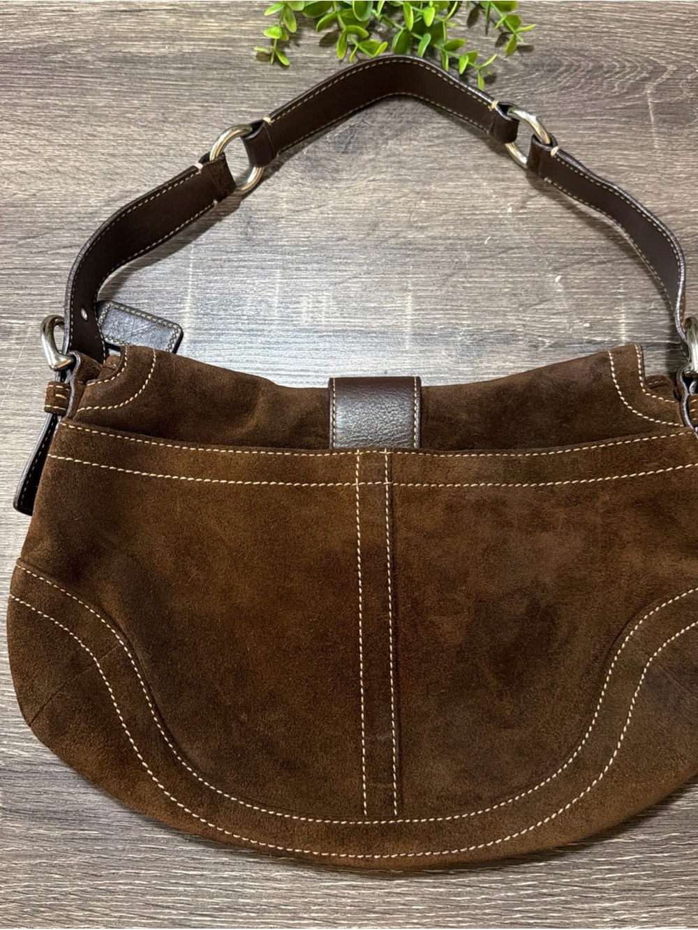 Vintage Coach Soho 9688 Shoulder Bag Brown Suede Leather Buckle Flap Y2K *Nice* - Picture 9 of 16